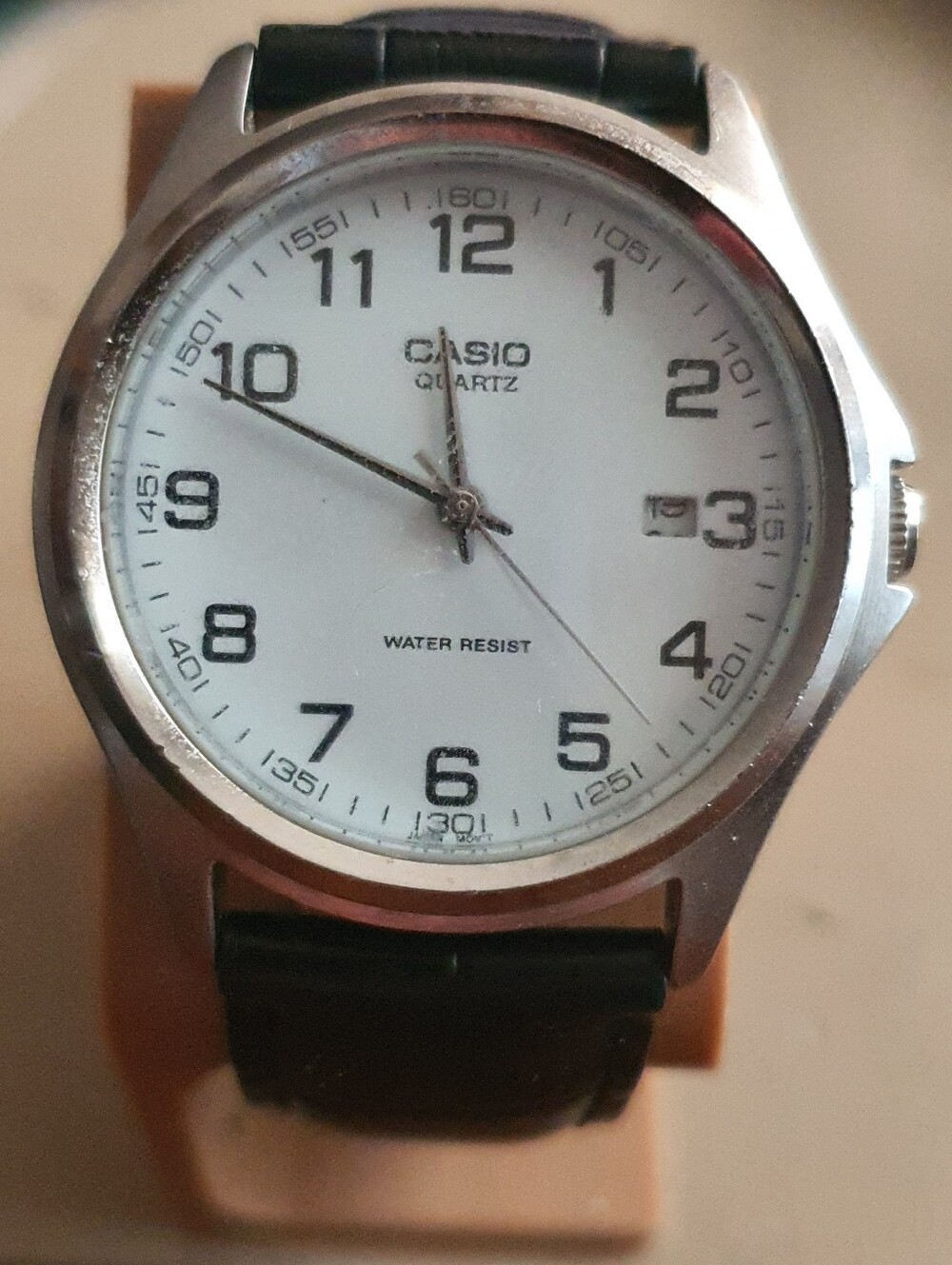 10/$20 Casio MTP-1183 Silver/White Leather Men's Watch w/Date